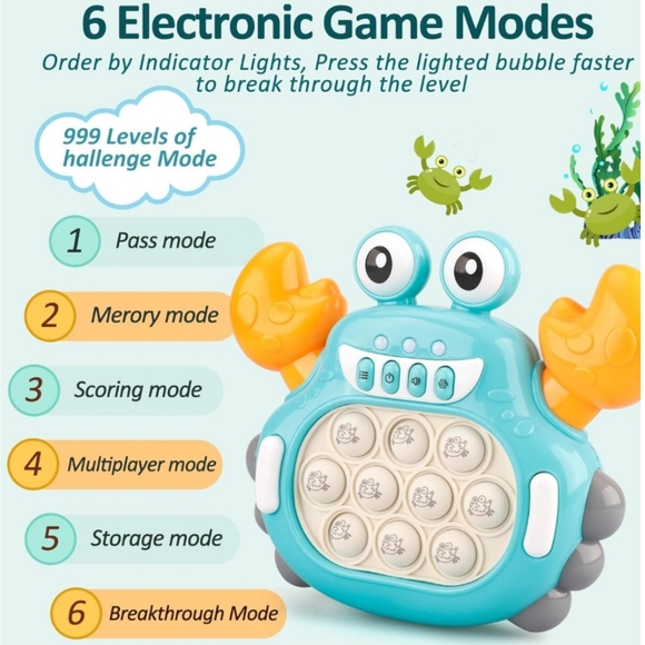 NWT Woopie Pop It Electronic Anti-Stress Arcade Game Crab - Picture 4 of 8